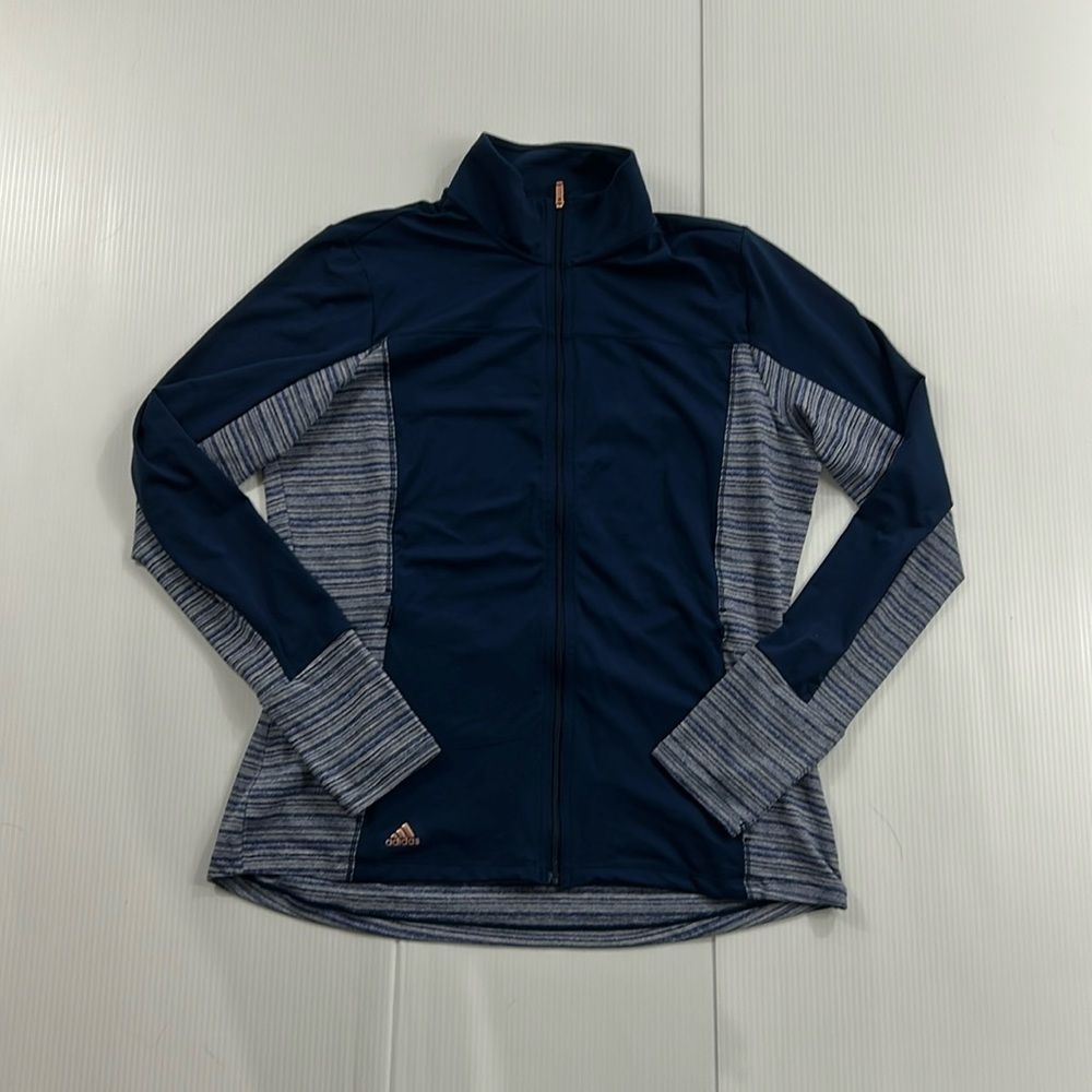 446. Adidas women’s navy & Gray Performance zip up (L)